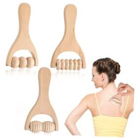 565761 Abeillo 3pcs Wooden Hand Massage Roller Muscle Stick Manual Wood Therapy