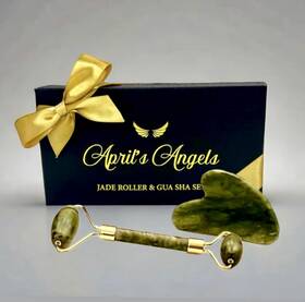 Aprils Angels 860011229667 Best Genuine Jade Stone Roller And Gua Sha Set. Massage Set For Face Eyes Neck