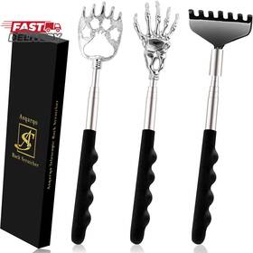 Asqraqo 445057035026 Back Scratcher 3 Pack Different Design Stainless Telescopic Scratchers With