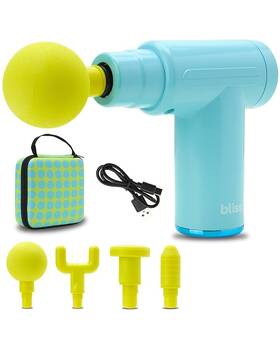 Bl-msgn-450 Bliss Massage Gun Portable Deep Tissue Mini Massager C.blue 4 Heads Travel Case