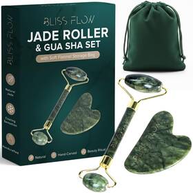 Blissflow 860011471035 Jade Roller And Gua Sha Set Natural Face For Green