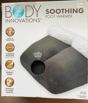 Bima7629gry Body Innovations Soothing Foot Warmer Massager Black Memory Foam Vibrate Heated