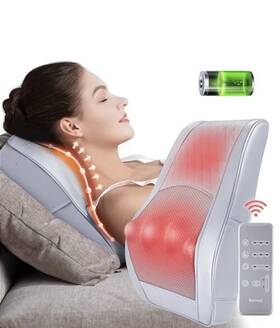 Boriwat 710638725397 Cordless Back/neck Massager Cushion With Heat Wireless Remote Grey Nwob