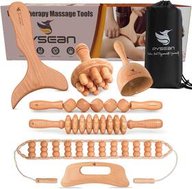 Branded01 445002096096 Wooden Massage Tool Set 7 Piece Body Kit For Home Use Manual Included