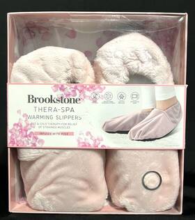 Brookstone 191205596617 New Thera-spa Warming Slippers In Blush Pink Rose Infused