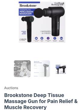 4000724 Brookstone Therapeutic Percussion Massage Gun Cordless Rechargeable 4 Heads