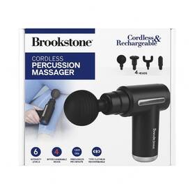Brookstone Bscm-0001 Percussion Massage Gun Cordless Rechargeable Multispeed 4 Heads Black