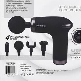 Brookstone Mid#9120126 Portable Deep Tissue Percussion Massager Rechargeable Type-c 4 Heads