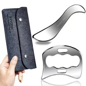 Byyddiy 644097388599 2 In 1 Stainless Steel Muscle Scraper Tools Set Gua Sha Massage Black