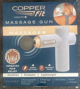 050422 Copper Fit Massage Percussion Gun With 4 Attachments Cordless And Rechargeable White