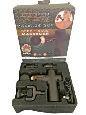073021 Copper Fit Black Cordless Massage Gun Deep Tissue Massager 4 Speeds Heads