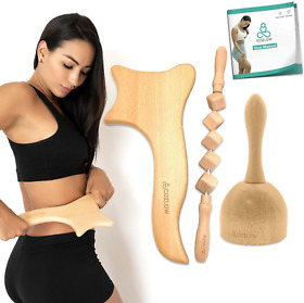 Cozlow 3-in-1 Deluxe Wood Therapy Massage Tools Set Maderoterapia Kit