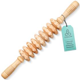 Cl-wood-09rlrstk Cozlow Wooden Massage Roller Stick 9 Rollers - Curved Wood Therapy Tool For