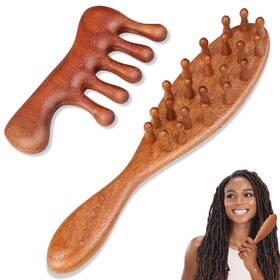 Zq20250528-a Dexspoeny 2 Pack Loc Comb For Sisterlocks Wooden Scalp Massager Dreadlocks Sandal