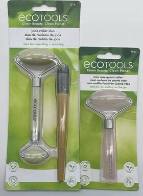 Ecotools 079625075977 2pc Mini Rose Quartz Roller And Jade Duo Set Fast Shipping New