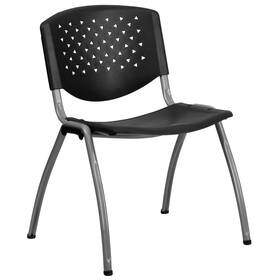 Emma Oliver 889142733669 Home And Office Black Plastic Stack Chair With Perforated Back - G