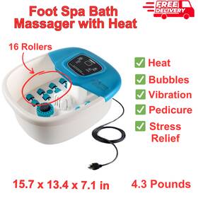 6310649 Fiahng Foot Spa Bath Massager Heat Bubbles Vibration And 16 Rollers For Stress Relief