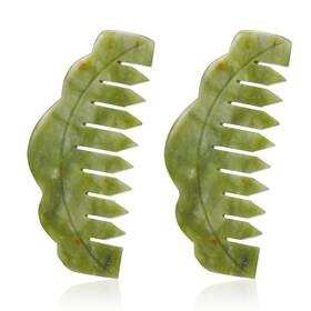 Jd-geiserailie-10354 Geiserailie 2 Pcs Jade Combs Massage Stone Hair Gua Sha Scraping Scalp Green