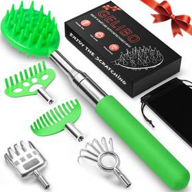 Gelibo Hp001853gr Telescoping Back Scratcher With 5pcs Detachable Heads Extendable Massag