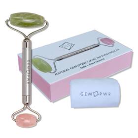 Gp-fr-22jr Gem Pwr Rose Quartz Jade Roller For Face And Neck Massage Dual Gemstones With Dura