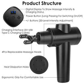 Global Phoenix 731716340097 Percussion Massage Gun Deep Tissue Vibration Massager Black 20 Levels