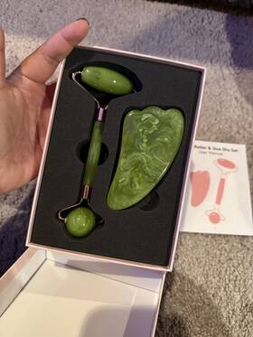 Grandfun Beauty 849525100976 Jade Face Roller Gua Sha Tool Set Unique - Facial Skin Massager New