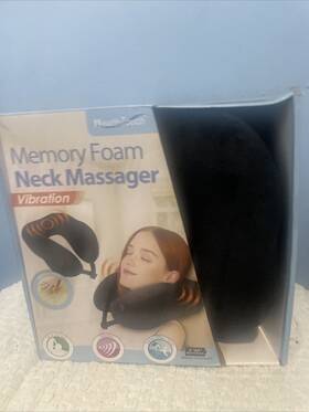 Health Touch 889779007430 Vibration Memory Foam Neck Massager Black Soft And Comfy - Battery Operated- New