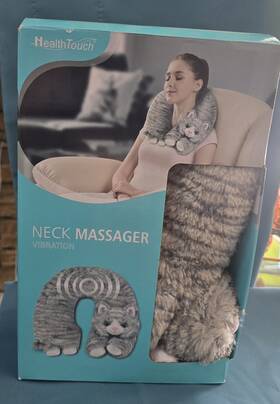 Kh0823h12dcn Health Touch Vibrating Neck Massager Gray Cat Design Polyester Battery Powered