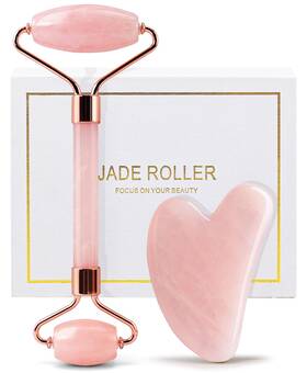 Hf-004 Huefull Face Massager Rose Quartz Roller And Gua Sha Facial Tool Set Muscle Tensi