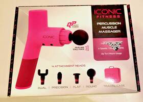 Iconic 841351187602 Fitness Percussion Muscle Massager 6 Speeds 4 Attachments Case Pink New