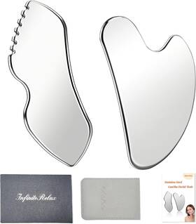 Ss-2pc Infiniterelax 2pcs Stainless Steel Gua Sha Facial Tools Set Metal Face Comb Det