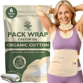 Izyda 197644038404 Castor Oil Pack Wrap Organic Cotton Flannel 6 Pcs Compress F