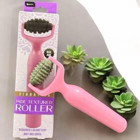 Jade 049696715980 Vibrating Textured Roller Real Stone Pink Handle Face And Body Massager