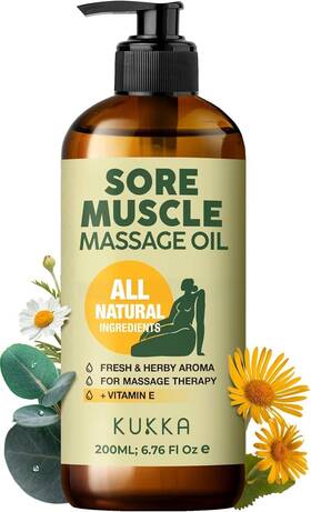 Kukka Essential Oils 895254202814 Sore Muscle Massage Oil For Therapy 6.76 Fl Oz 200 Ml Exp 09/26
