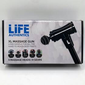 La-xlg01-bk Life Authentics Xl Massage Gun With Extra Long Handle 5 Heads 8 Gears Black