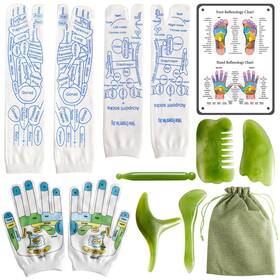 Lf0654 Lonfliness Reflexology Socks With Gloves Tools Set Foot Massage Green