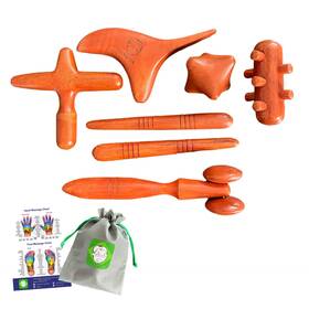 Lungcha 704740455594 6 Types 7 Piece Set Traditional Thai Massage Reflexology Wooden Stic