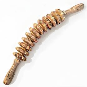 Miokan 748728818926 Wooden Curved Handheld Roller Massager Stick- 12 Rollers Wood Therapy Tool Fo