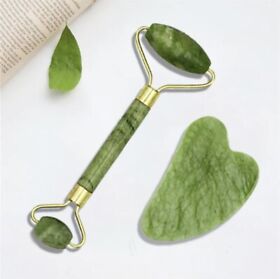 Ca9100479gn Natural Jade Gua Sha Beauty Facial Roller Board Set Face Thin Massager