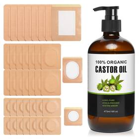 Bmyb-tpb0f1mkxb5m Nejuaty 38 Pcs Castor Oil Patches Set 16oz/473ml Organic Cold Pressed Gl