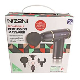 Nizoni 857946003271 Rechargeable Percussion Massager With 4 Massage Nodes - Boxed 2021