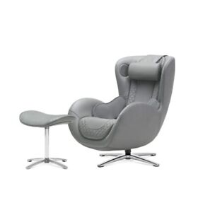Nouhaus Classic Massage Chair With Ottoman. Grey Leather Lounge