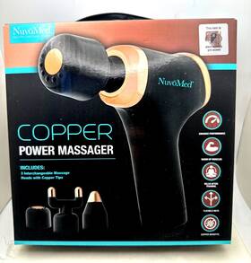 424311 Nuvomed Cordless Copper Power Massager Rechargeable 3 Massage Heads New
