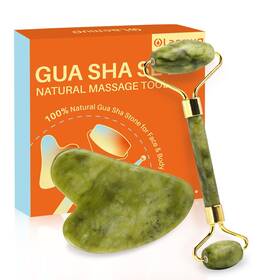 Olaemuo 755494918187 Jade Gua Sha And Face Roller Real Gua-sha Stone Facial Tools Set For Re