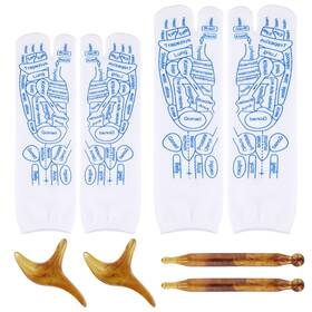 1015309 Peutier 2 Pairs Reflexology Socks Set White Amber With Tool Acupuncture Charts
