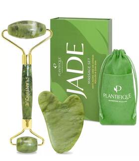 Plantifique 726084888623 Premium Certified Anti Aging Jade Face Roller And Gua Sha Set Facial Tool