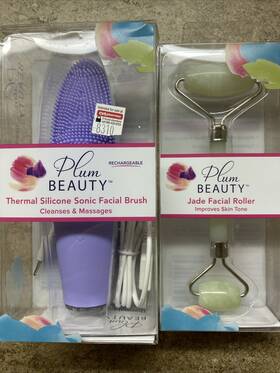 Plum Beauty 843445024657 Jade Quartz Facial Roller And Silicone Thermal Sonic Brush