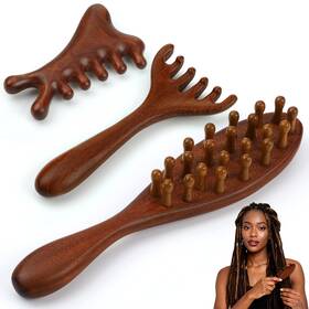 Wd0021 Prosuites 3 Pack Wooden Scalp Massager Tool Loc Combs Long Handle Multicolor