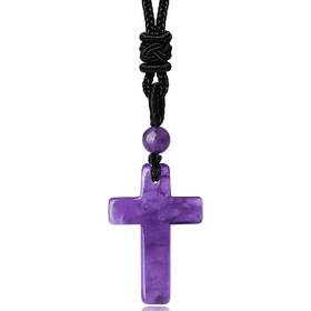 Qinjiejie B09sd594rb Amethyst Crystals Necklace Cross Crystal Necklaces Adjustable Black Rope Real