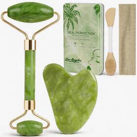 B0f1tbq96j Real Perfection Gua Sha Facial Tools Face Roller For Wrinkles Jade And Gu